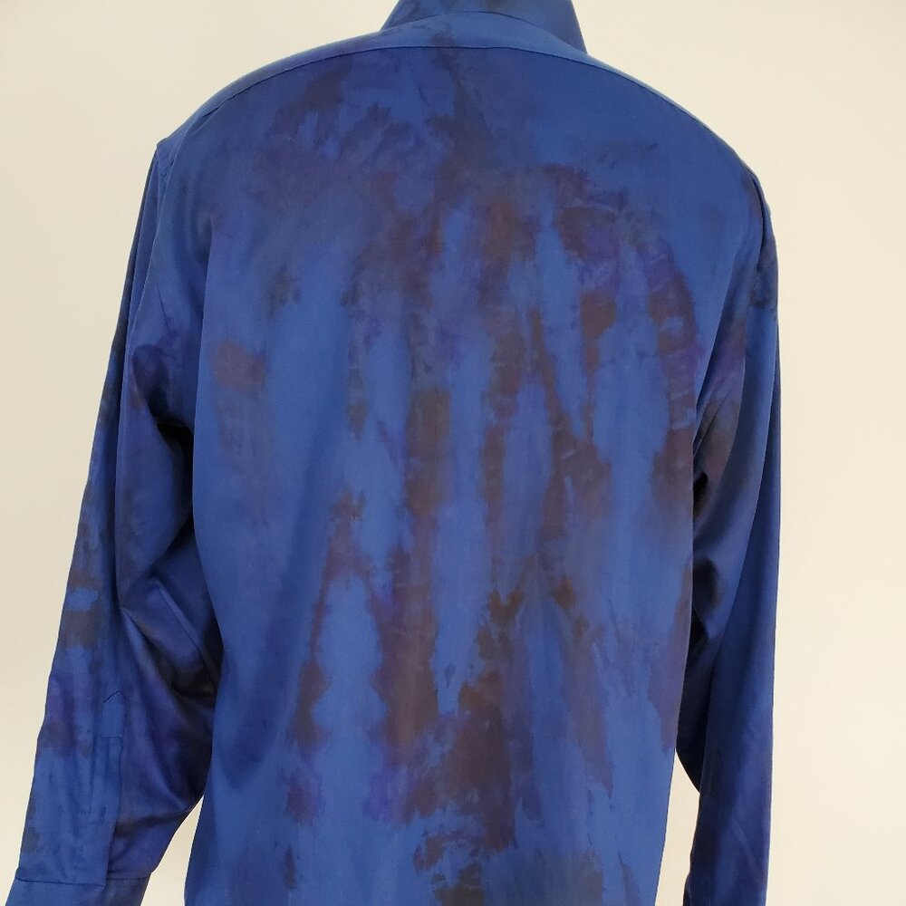 Tie dyed navy blue black purple fitted long sleeve work shirt large XL unisex L